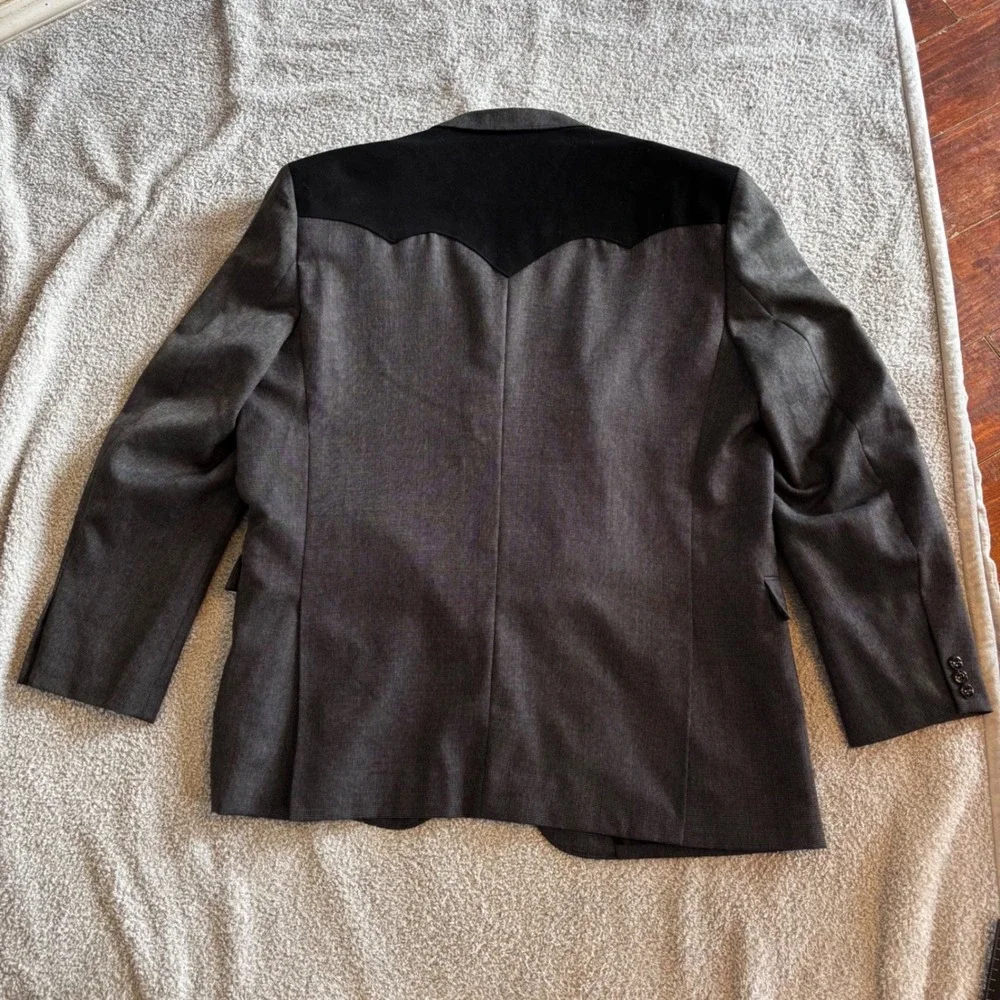 Circle S Dallas Mens Grey Western Blazer 50L Sport Coat Black Suede Yoke Cowboy